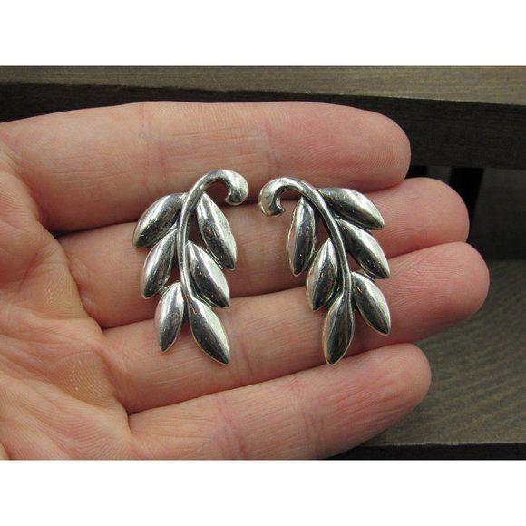 Jewelry - Sterling Silver Leaf Nature Clip On Earrings Vintage Wedding Engagement